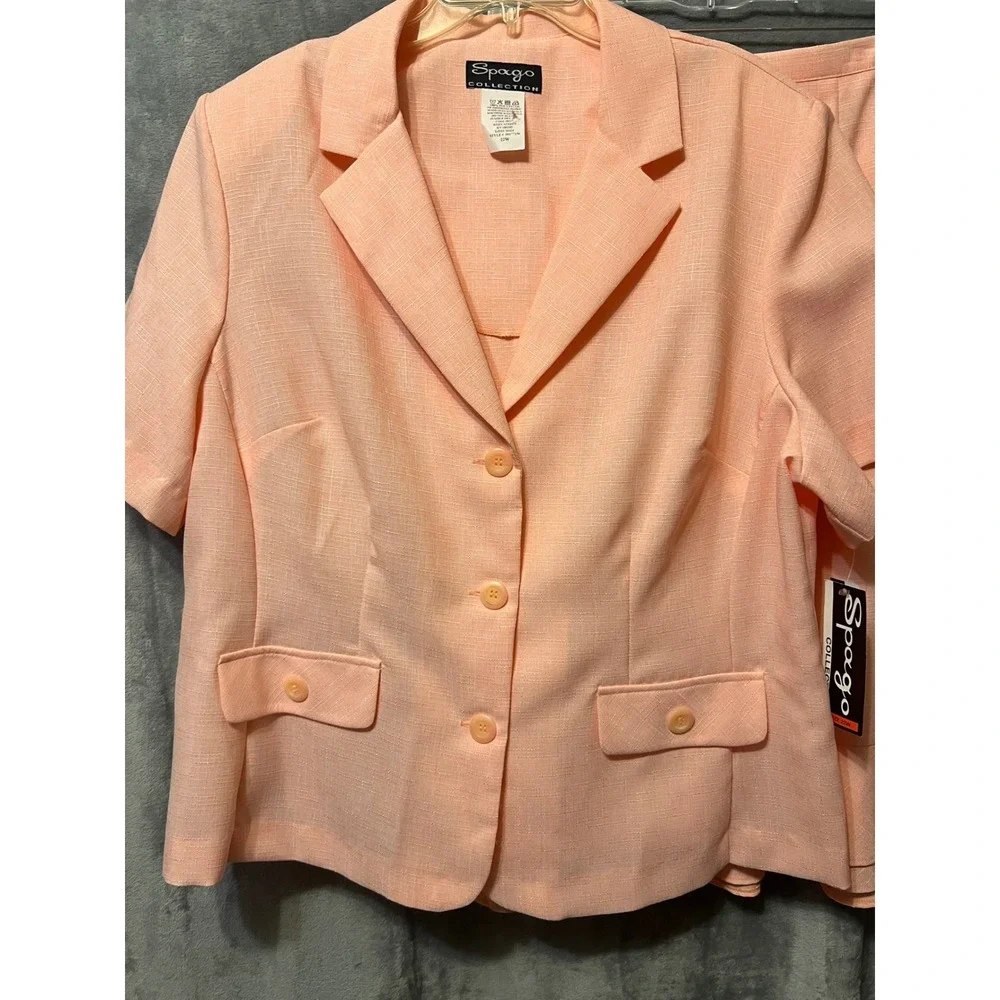 Spago Collection Peach Skirt Suit 22W NWT Plus Size Blazer Ruffle Hem Career